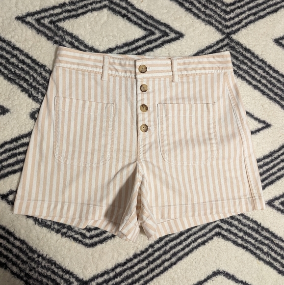 GAP High Waist Striped Shorts Rise 90s Square Pockets Button Fly Railroad Stripe - Picture 2 of 6
